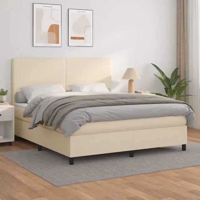 Letto a Molle con Materasso Ibrido vidaXL in Similpelle Beige e Bianco L/P/H: 160 x 200 x 128 cm – 1