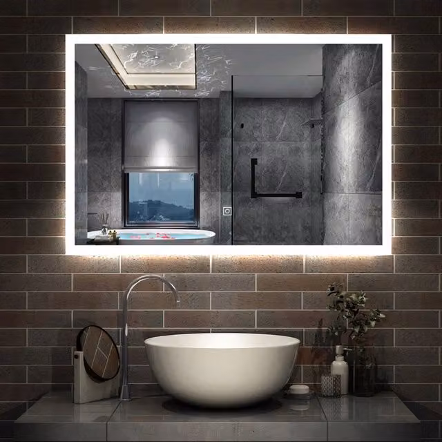 Specchio rettangolare Aica Italy con luce LED dimmerabile, funzione antiappannamento e comando touch, bianco, L: 100 cm, H: 60 cm