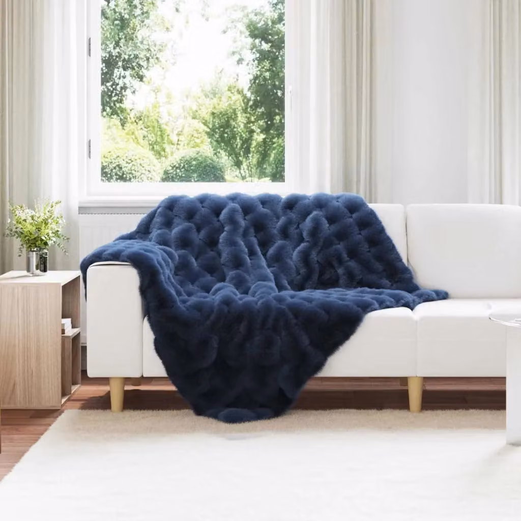 Set di 4 copertine antiscivolo Olite in ecopelliccia blu, morbide e soffici, L/P: 150 x 130 cm – 2