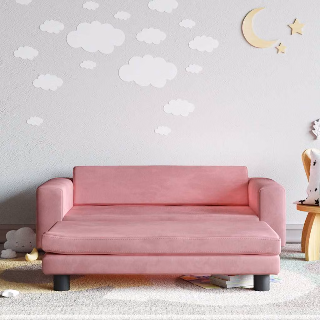 vidaXL Divano per Bambini con Poggiapiedi Rosa in Velluto L: 100 cm, P: 50 cm, H: 30 cm