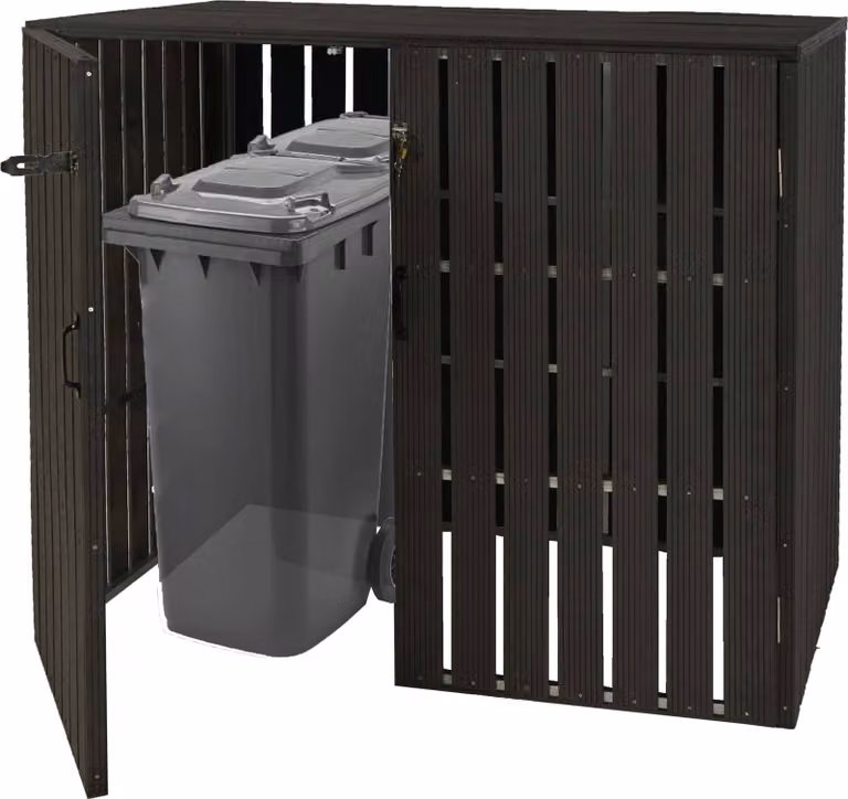 XL 2 posti/4 posti WPC copertura del cestino HWC-J28, cestino per rifiuti, look metallo legno, estensibile ~ antracite
