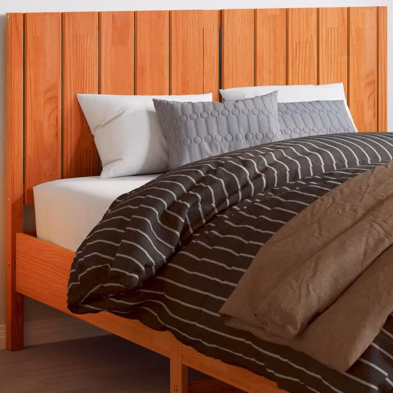 Testiera per letto vidaXL in legno massello di pino color marrone cera con stile rustico, L: 140,5 cm, H: 100,5 cm, P: 8,5 cm