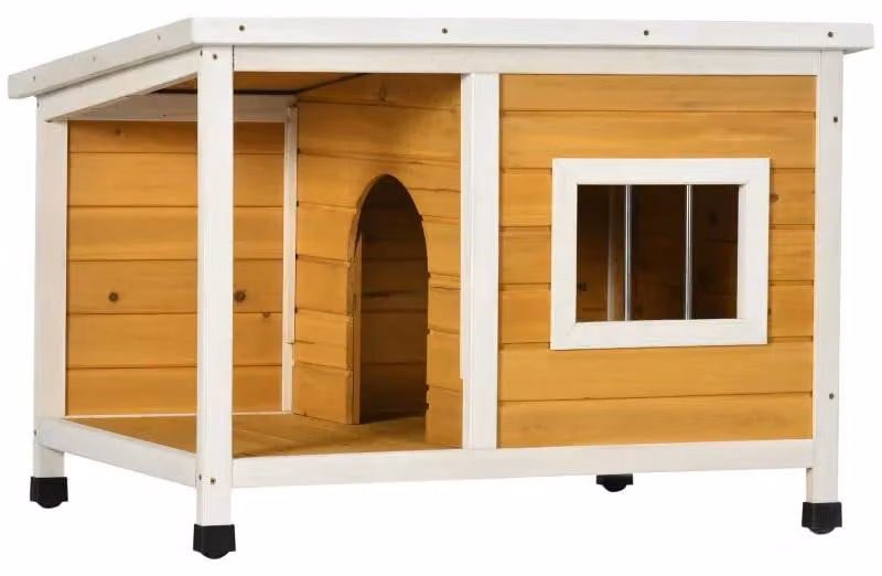 Cuccia per cani di piccola taglia con veranda | Colore: arancione/bianco/verde | Dimensioni: 62x85,5x60 cm