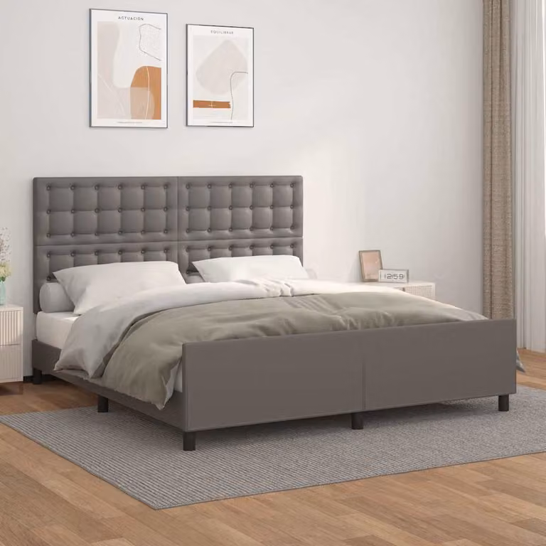 Giroletto con Testiera vidaXL in Similpelle Grigio L/P/H: 160 x 200 x 128 cm