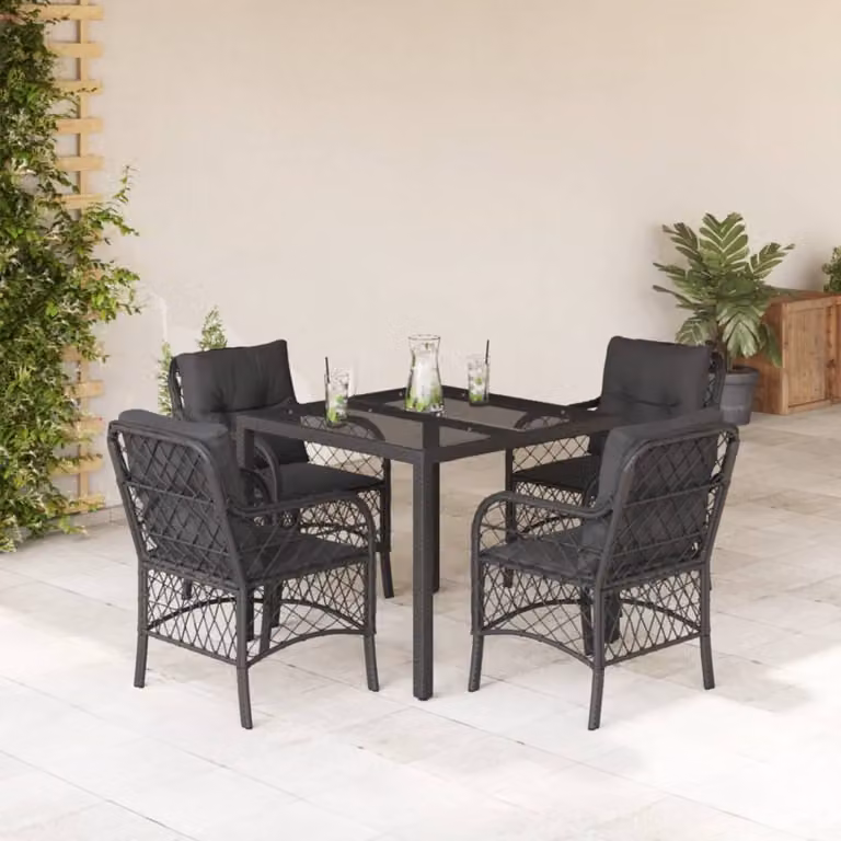Maison Exclusive - Set da pranzo da giardino 5 pezzi con cuscini in polyrattan nero