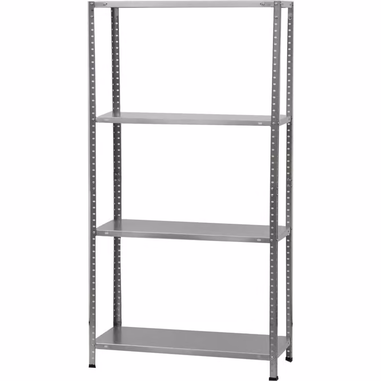 VESTIAMO CASA Scaffale in metallo zincato con 4 ripiani, colore argento, H 145 x L 75 x P 30 cm