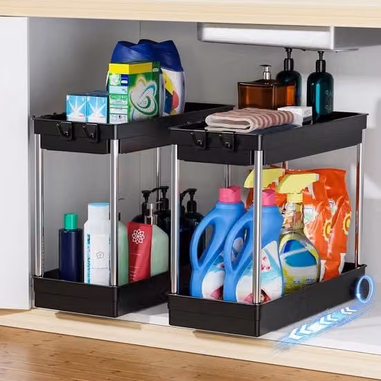 Organizzatore per sottocassa in acciaio inossidabile 2 pezzi - organizzatore per sottocassa con 4 ganci - etagere per cucina e bagno - argento Organizzatore per cucina e bagno