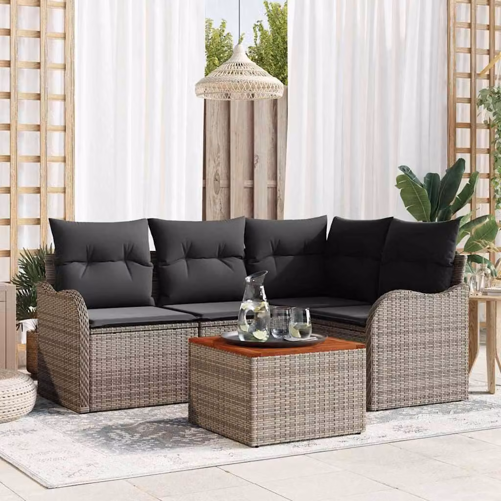 Maison Exclusive - Set da giardino composto da 5 pezzi, divano, colore grigio, realizzato in rattan sintetico