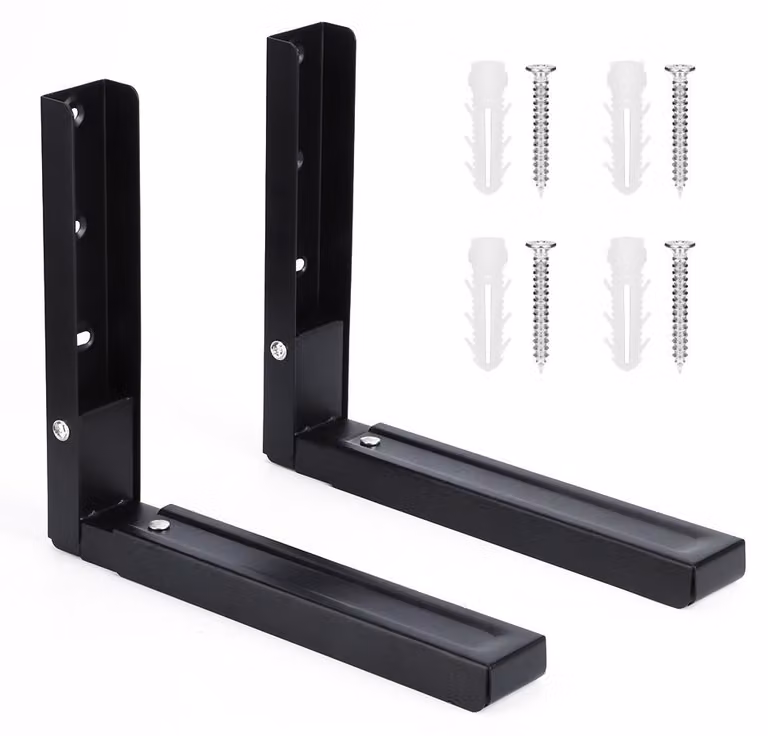 Supporto telescopico regolabile in metallo per microonde, ideale per l'uso in cucina, con sistema di fissaggio a parete e set di accessori