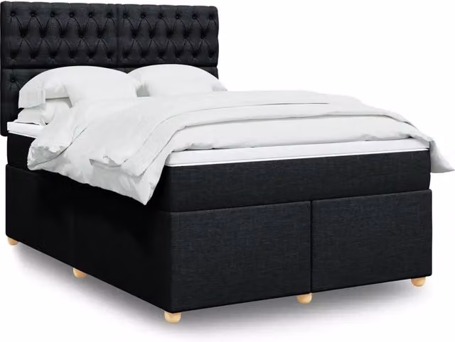 vidaXL Giroletto a Molle Ibrido con Materasso in Tessuto Nero L/P/H: 140 x 190 x 150,5 cm – 2