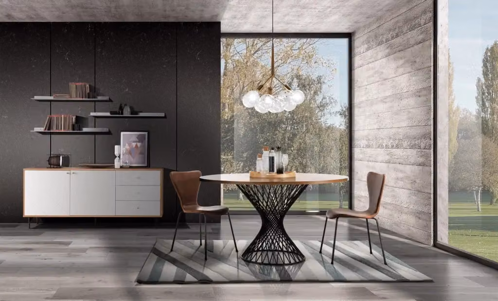 Tavolo rotondo moderno Oresteluchetta in finitura rovere e metallo, H 75 x Ø 137 cm – 2