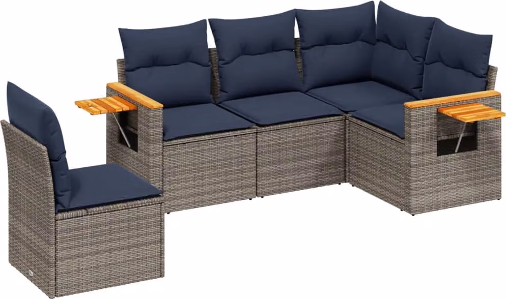 Set Divani da Giardino 5 pz con Cuscini Grigio in Polyrattan