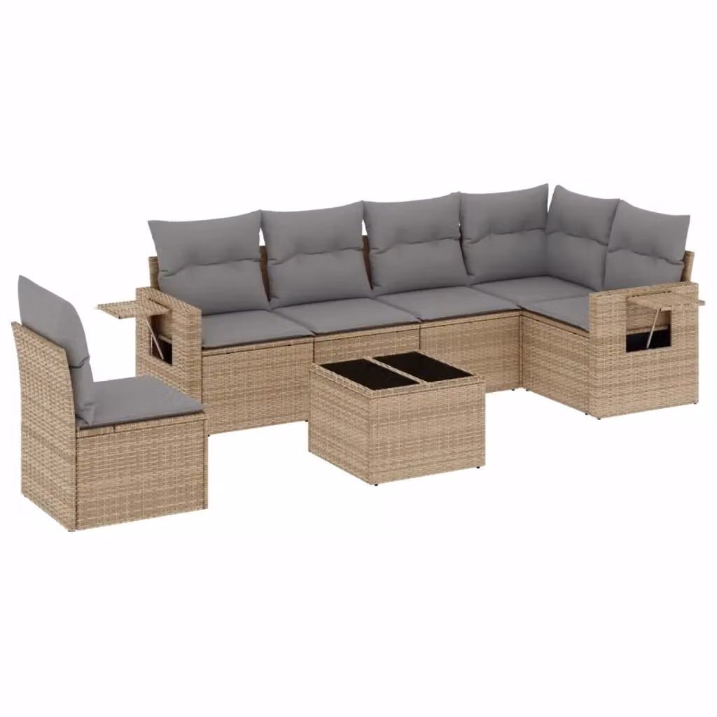 vidaXL Set Divani da Giardino 7 pz in Polyrattan con Cuscini Beige e Tavolino da Esterno – 2