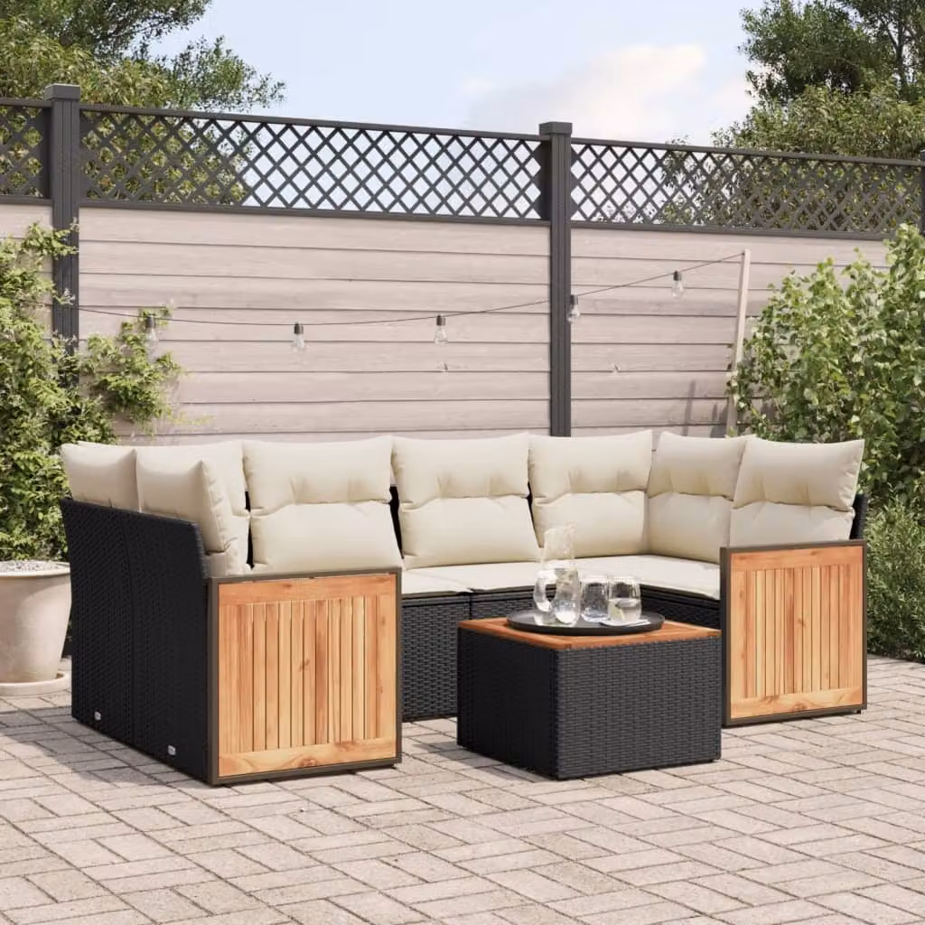 Maison Exclusive - Set da giardino 7 pezzi con cuscini in polyrattan nero