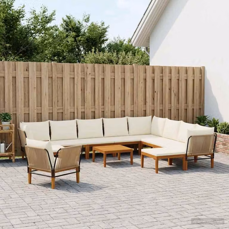 Set da giardino componibile a L vidaXL in legno di acacia con cuscini beige e marroni