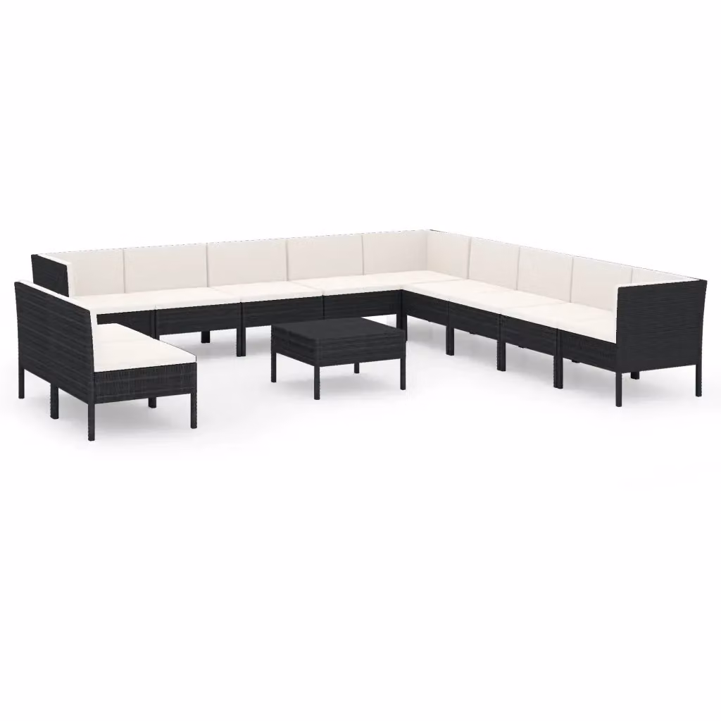 Set di divani da giardino a forma di U vidaXL con tavolino da caffè e cuscini, colore nero e bianco – 2