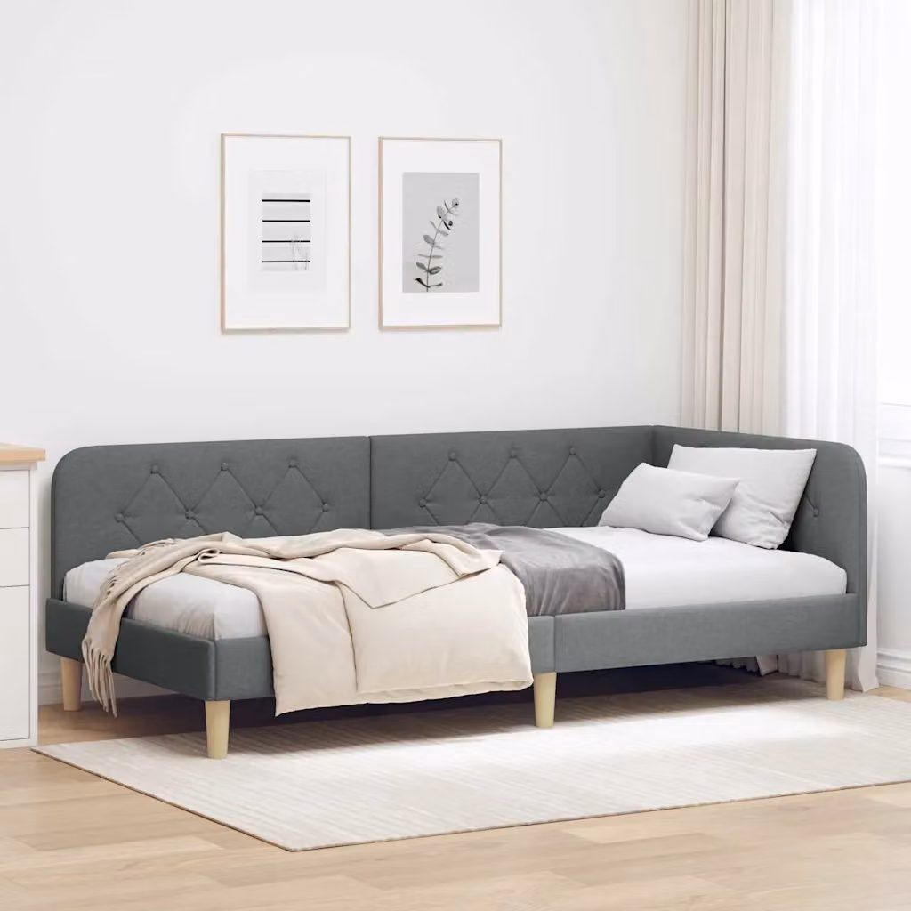 vidaXL Cornice del letto ad angolo moderna in tessuto grigio con struttura in legno e doghe fisse L/P/H: 200 x 100 x 72 cm – 1