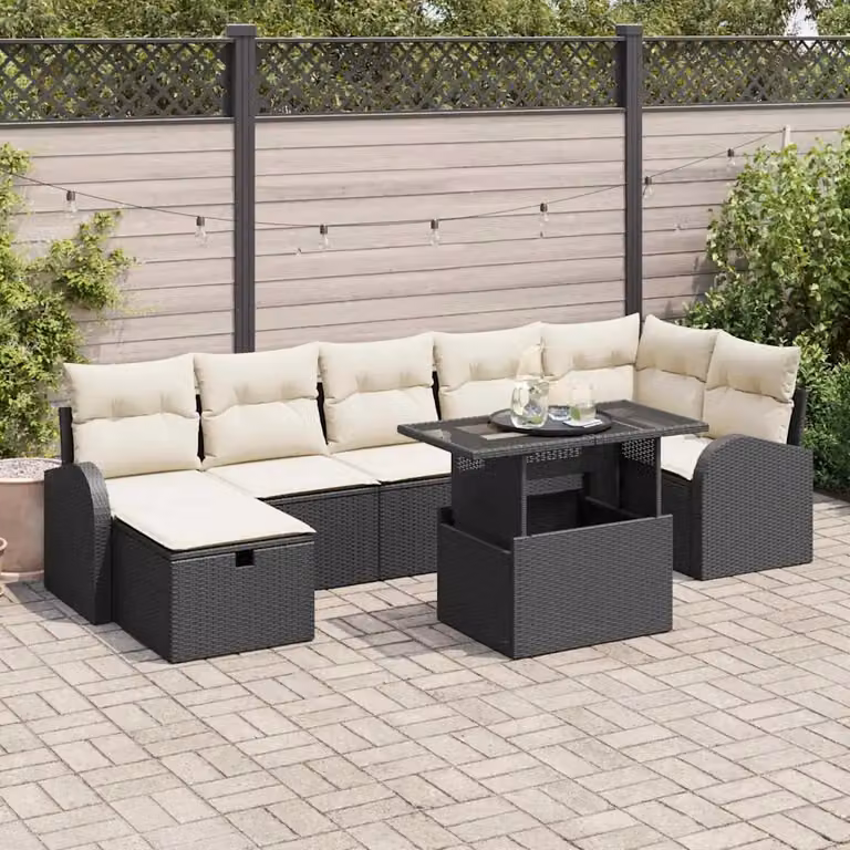 Set Divano da Giardino Moderno vidaXL 8 Pezzi in Polyrattan Nero con Cuscini e Tavolino
