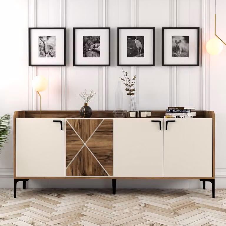 Skye Decor, Venedik- Venedik FRN, colore noce, crema, cassettiera, 78x180x35 cm, 100% pannello di particelle rivestito in melamina