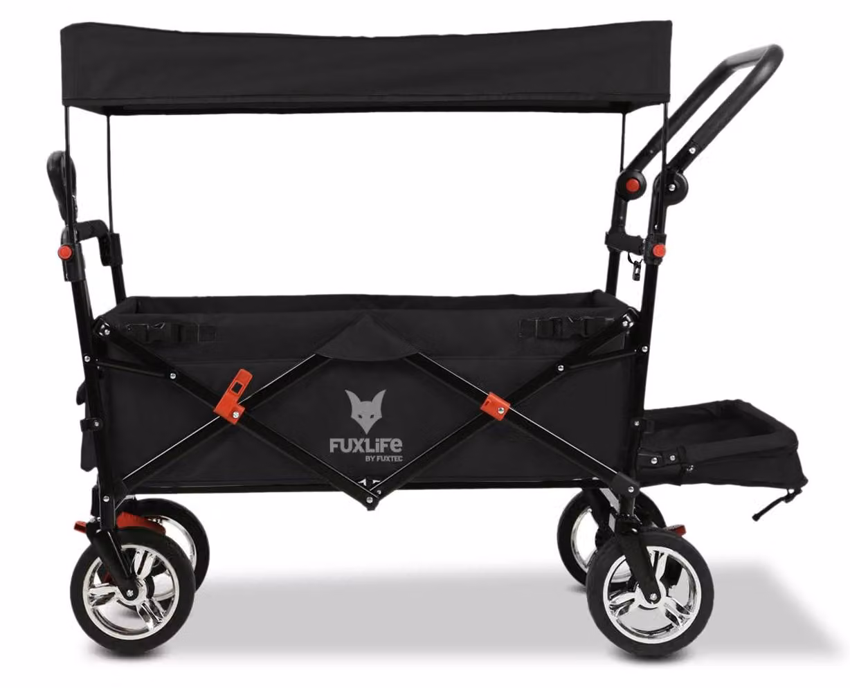 FUXLIFE by FUXTEC Carrello a mano FX-CT800 Comfort pieghevole - Nero | Carrello da trasporto con tettuccio parasole | Estensione interna Schwarz