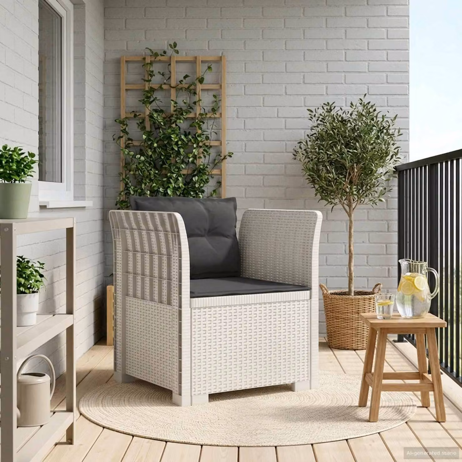 Poltrona a 1 Posto con Cuscini vidaXL in Effetto Rattan Bianco e Antracite per Giardino e Terrazzo
