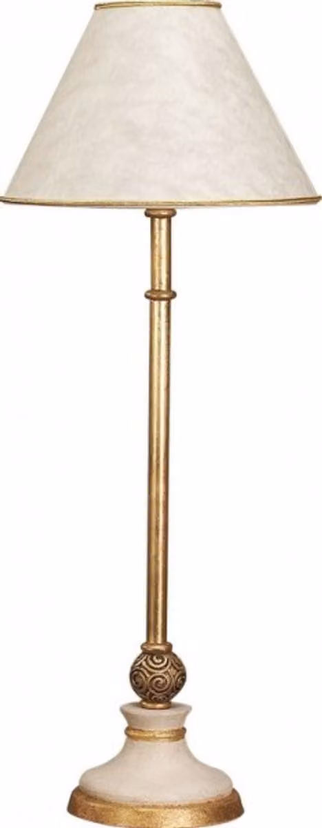Lampada da tavolo in stile barocco "Casa Padrino", finitura bianca e dorata, in stile antico - Lampada a colonna artigianale con elemento sferico - 56 cm