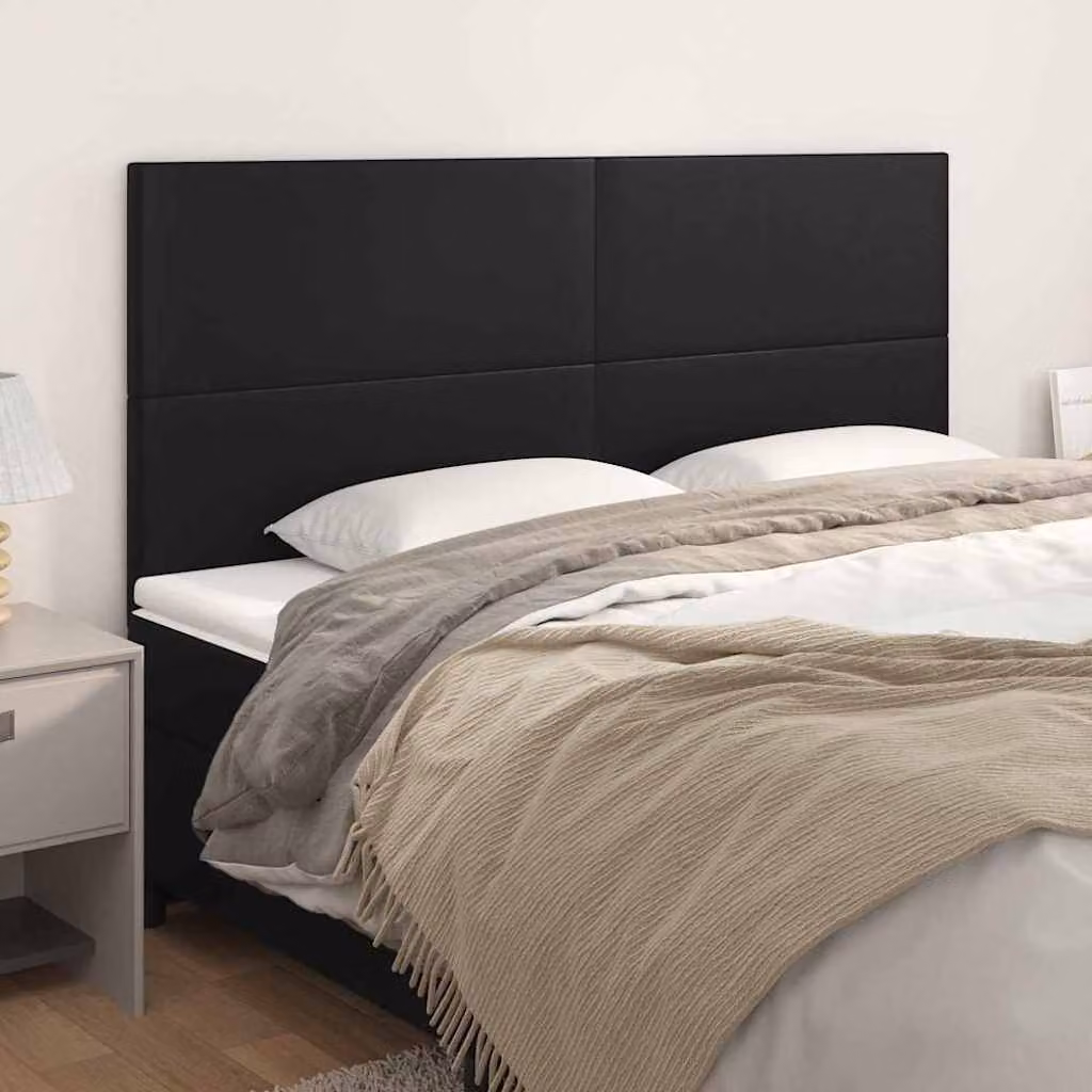 Testiera per letto vidaXL in similpelle nera con pannello imbottito, L: 200 cm, H: 118/128 cm, P: 5 cm