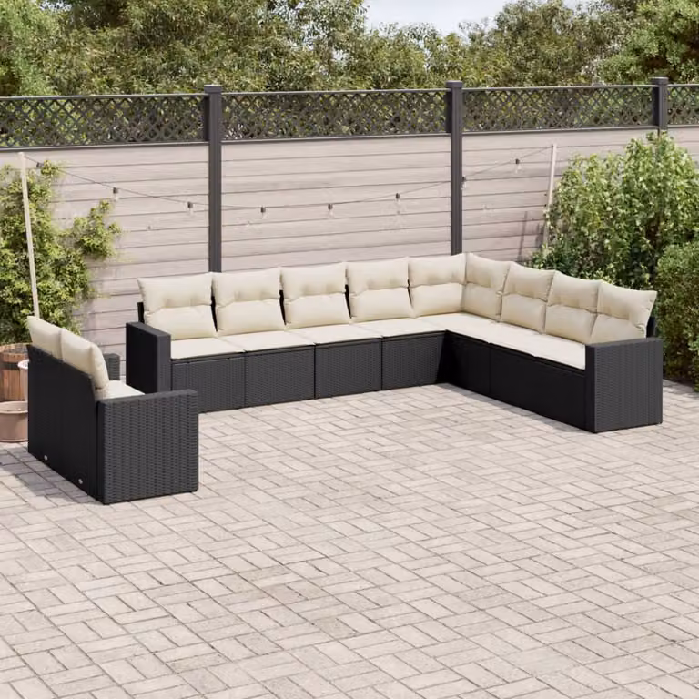 vidaXL Set Divani da Giardino a Forma di U con Cuscini, Struttura in Metallo e Polyrattan Nero e Bianco