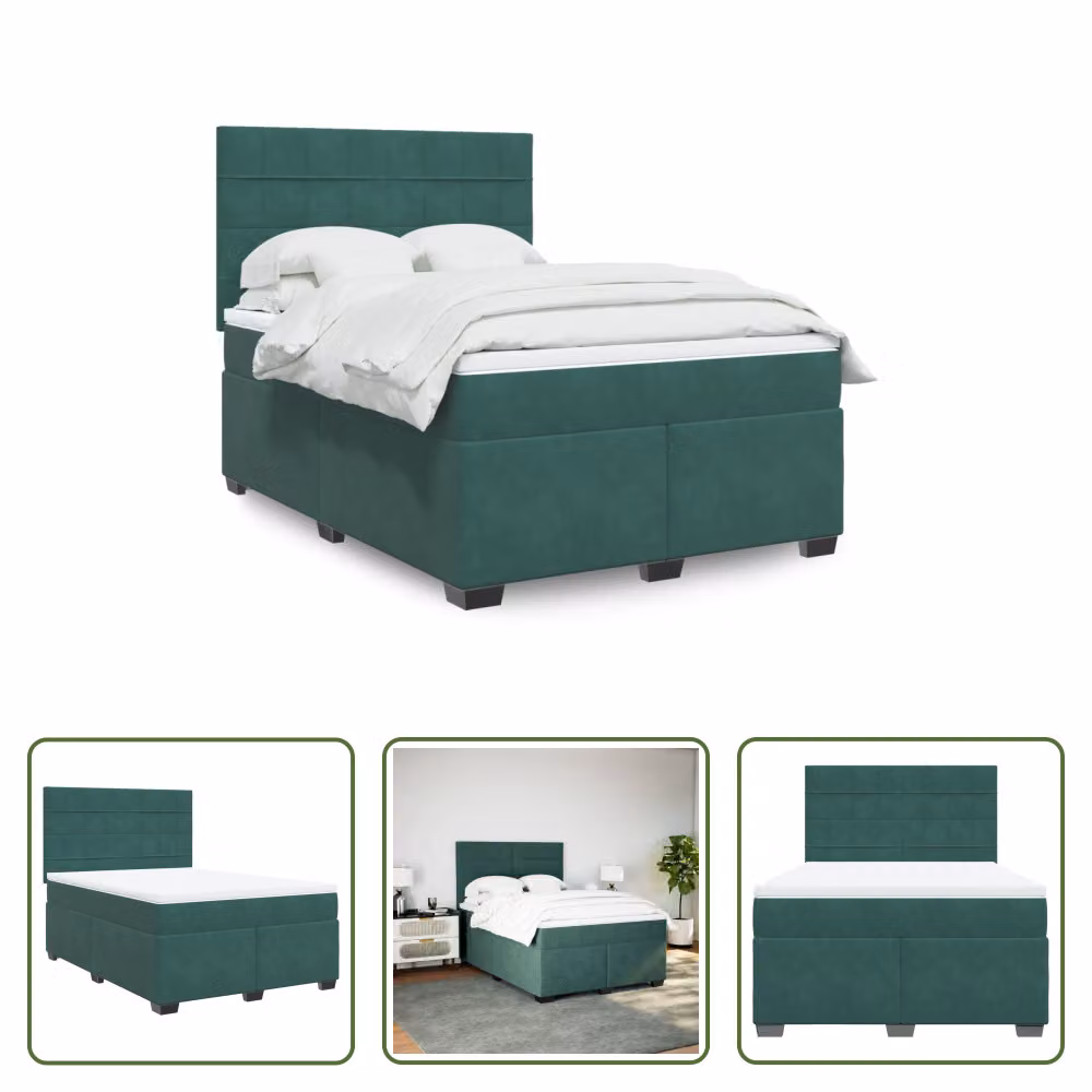 The Living Store Letto a molle con materasso verde scuro 140x190 cm in velluto