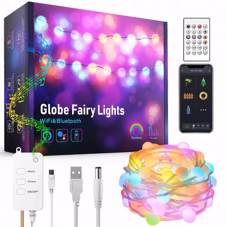 Catena luminosa a LED RGB, 10 metri, con Wi-Fi, compatibile con Alexa, Google Home e Tuya