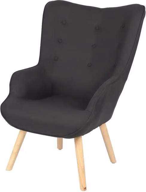 Poltrona da salotto in tessuto nero con piedi in legno collezione ENJOY. Stile scandinavo