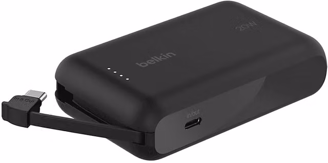 Power Bank Belkin con cavo USB-C integrato da 20W e capacità 10000 mAh, Nero
