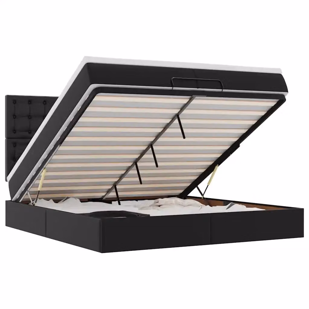Letto con contenitore a sollevamento vidaXL in similpelle nero con illuminazione sottostante e porta USB L/P/H: 200 x 200 x 203 cm – 2