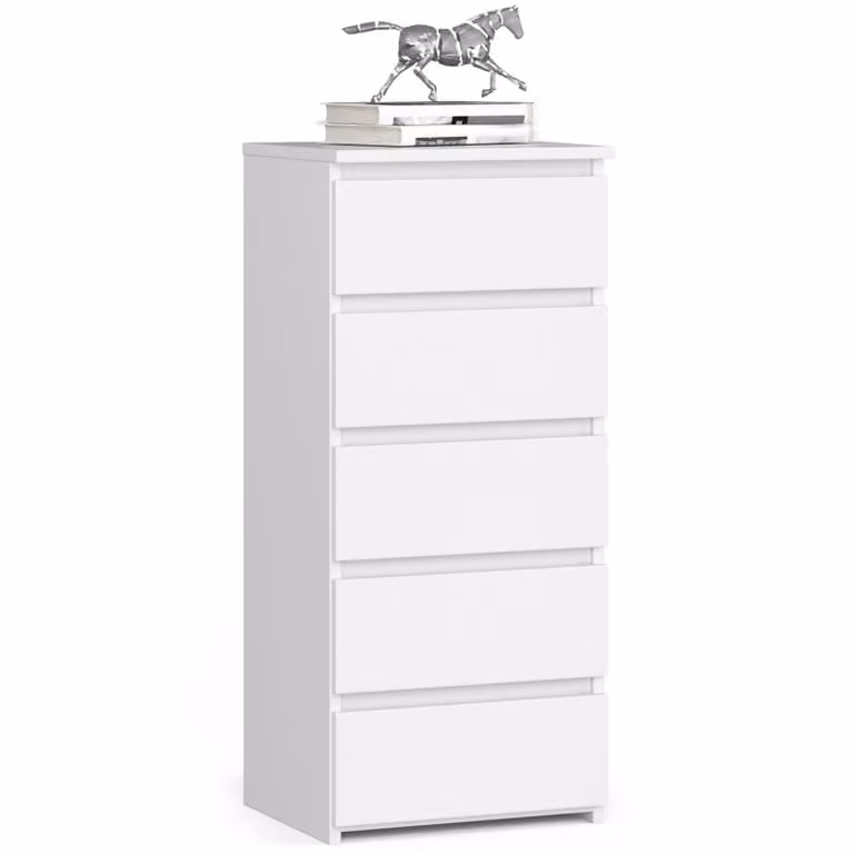 Comò elegante bianco 40 cm con 5 cassetti per un pratico spazio di archiviazione