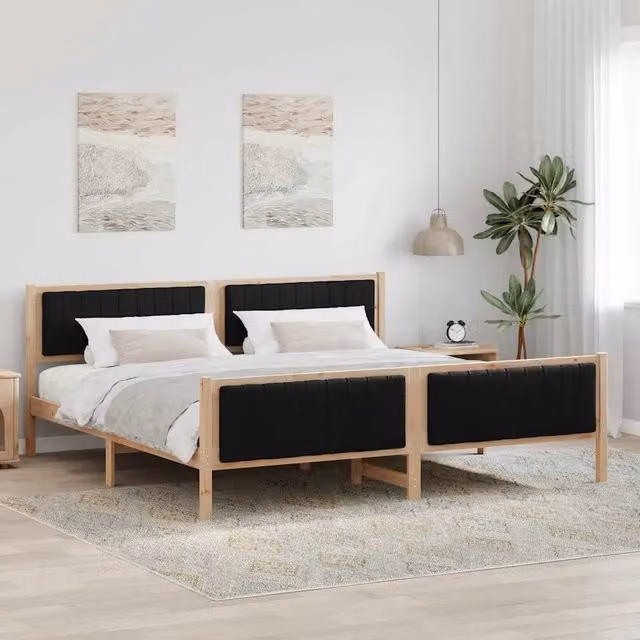 Struttura del letto moderna vidaXL in legno di pino con testiera in tessuto, marrone e nero, L/P/H: 200 x 200 x 85,5 cm – 1