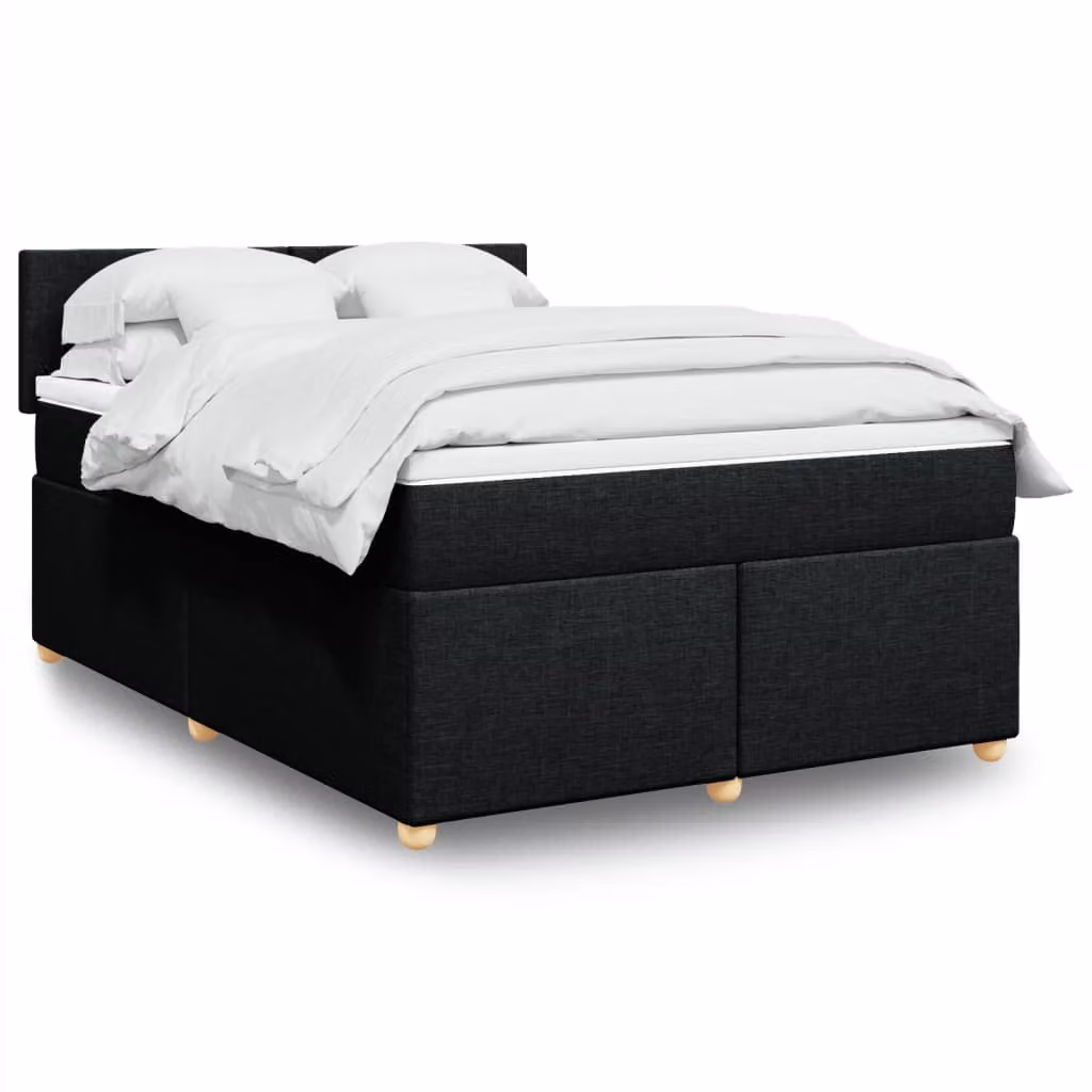 vidaXL Giroletto a Molle con Materasso Nero in Tessuto L/P/H: 140 x 190 cm – 1