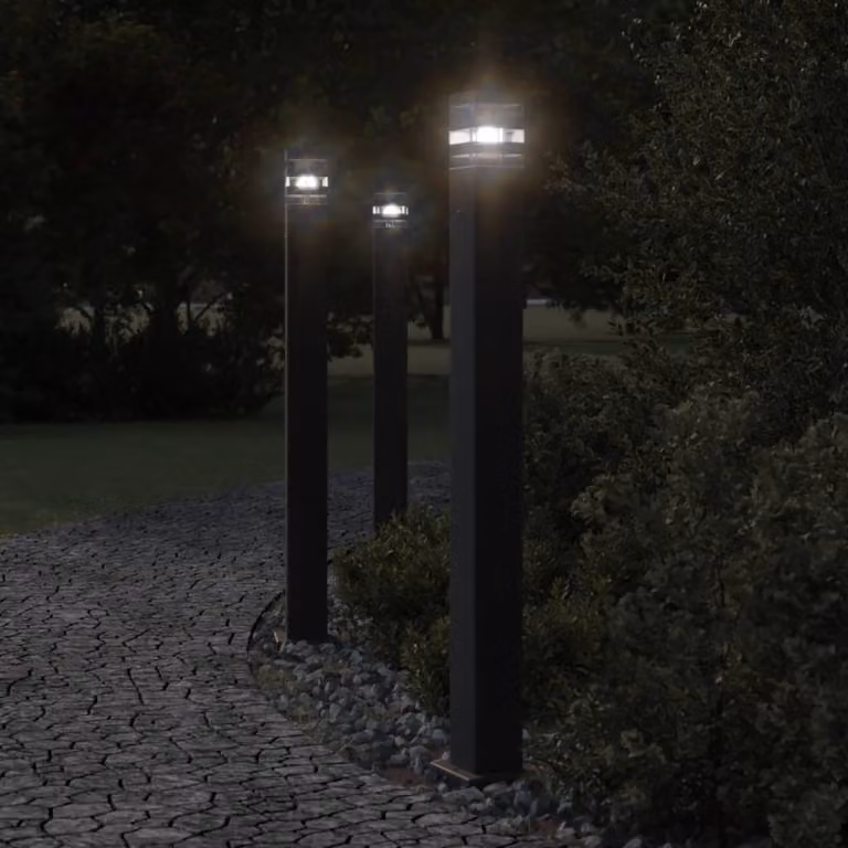 vidaXL Lampada da terra per esterni in alluminio nera con protezione IP44, Altezza: 110 cm