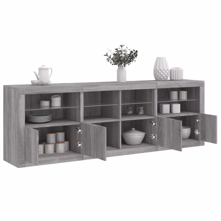 vidaXL Credenza Moderna con Luci LED Grigio Sonoma L: 202 cm, P: 37 cm, H: 67 cm