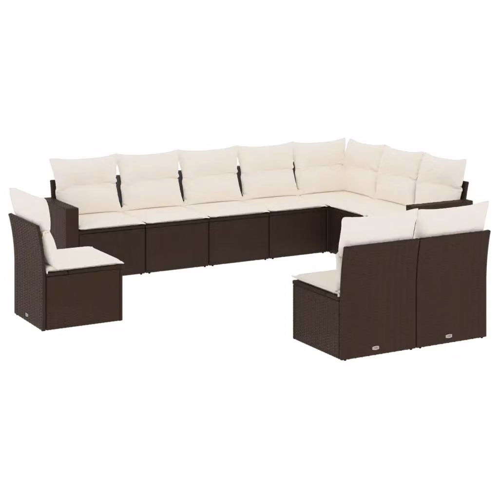 vidaXL Set Divani da Giardino 10 Pezzi in Polyrattan Marrone con Cuscini Imbottiti e Rivestimenti Rimovibili – 2