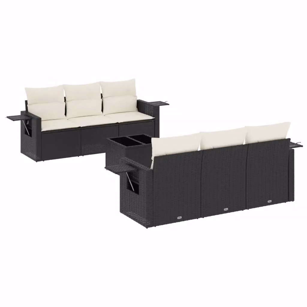 vidaXL Set Divani da Giardino 7pz in Polyrattan Nero con Cuscini e Tavolino da Esterno – 2