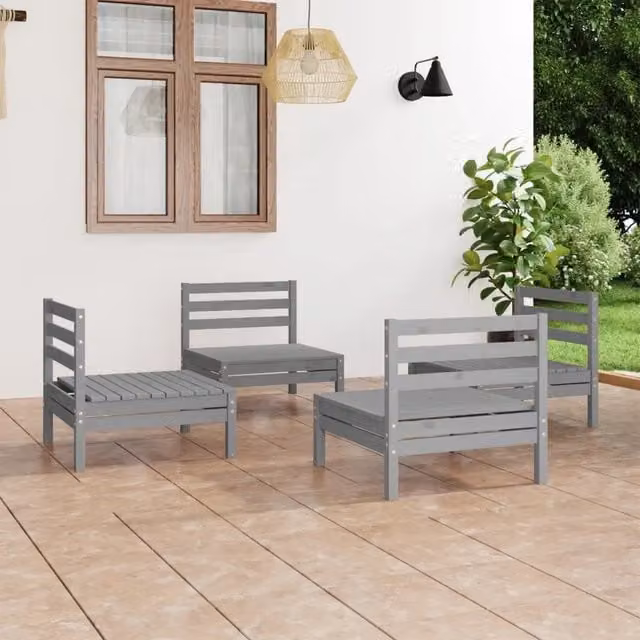 Set di divani da giardino vidaXL in legno massello di pino, 4 pezzi, colore grigio – 1