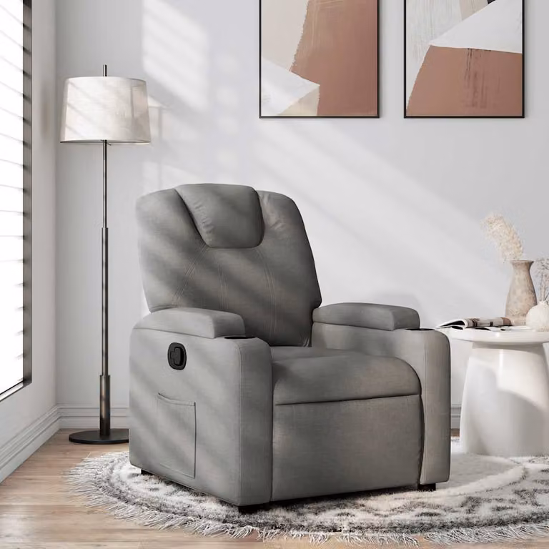 Poltrona reclinabile relax vidaXL in tessuto grigio con braccioli e struttura in legno e metallo