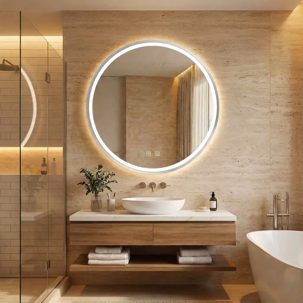 Specchio da parete tondo con luce LED Rea in metallo e vetro colore Silver, Diametro: 60 cm – 2