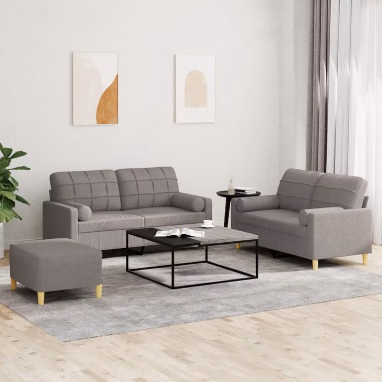 Maison Exclusive - Set divano a 3 pezzi con cuscini in tessuto color taupe