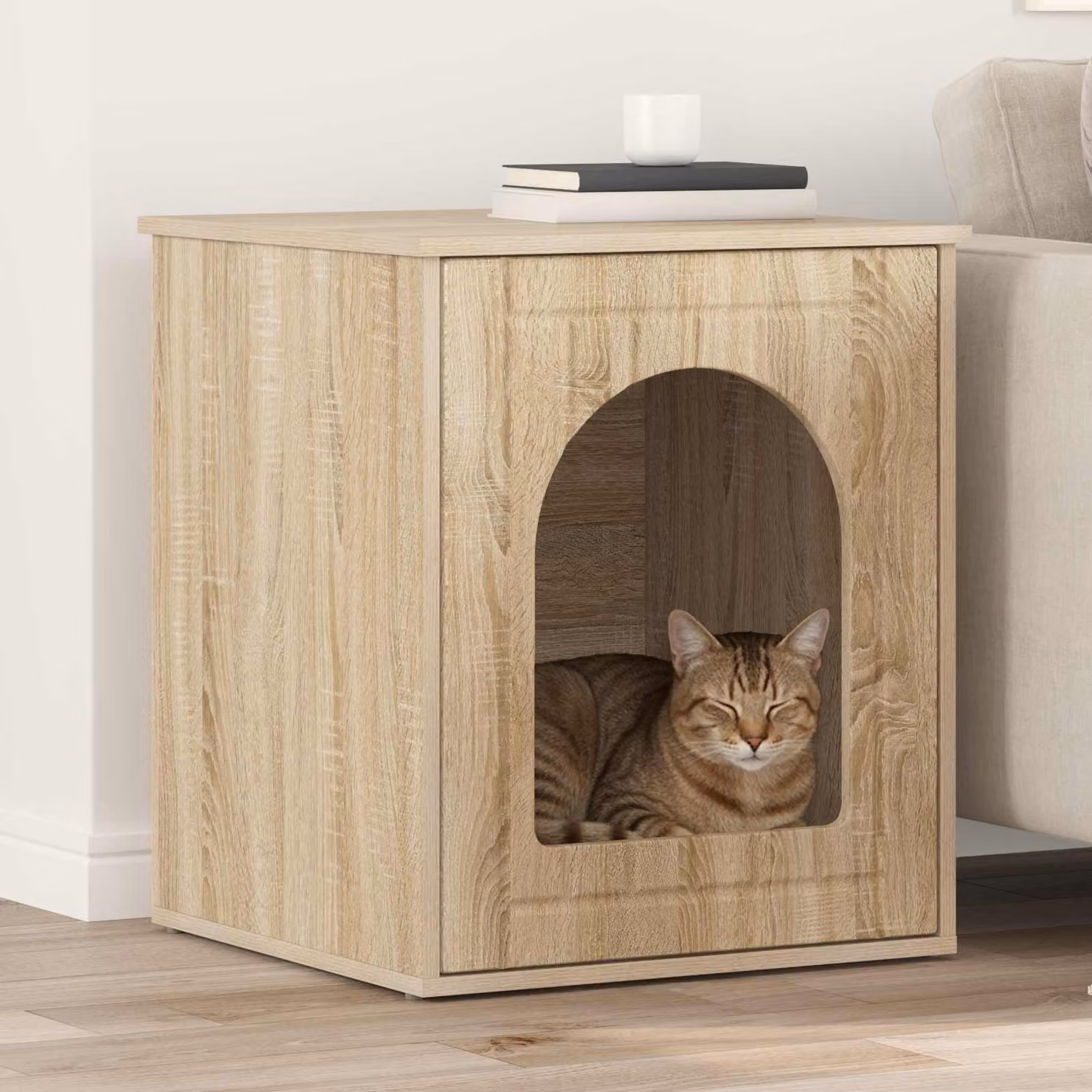 Casa per Gatti vidaXL in Legno Ingegnerizzato, Colore Marrone e Beige, L/P/H: 53 x 52 x 62 cm
