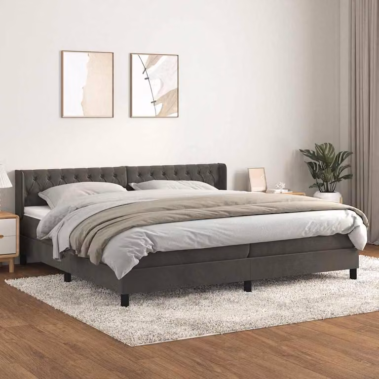 vidaXL Giroletto a Molle con Materasso Ibrido in Velluto Grigio e Bianco 200x200 cm