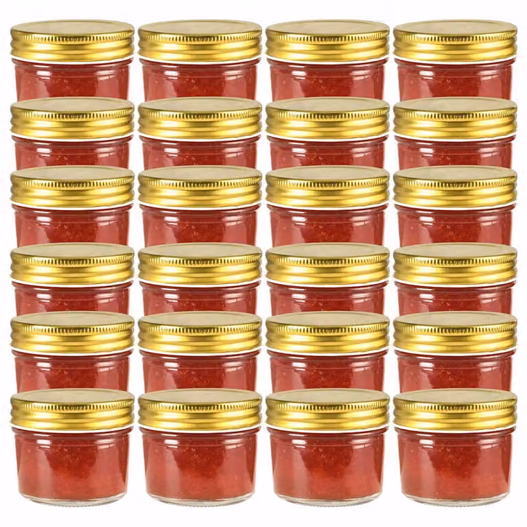 Set di 24 vasetti per marmellata in vetro trasparente con coperchio dorato vidaXL, 110 ml ciascuno
