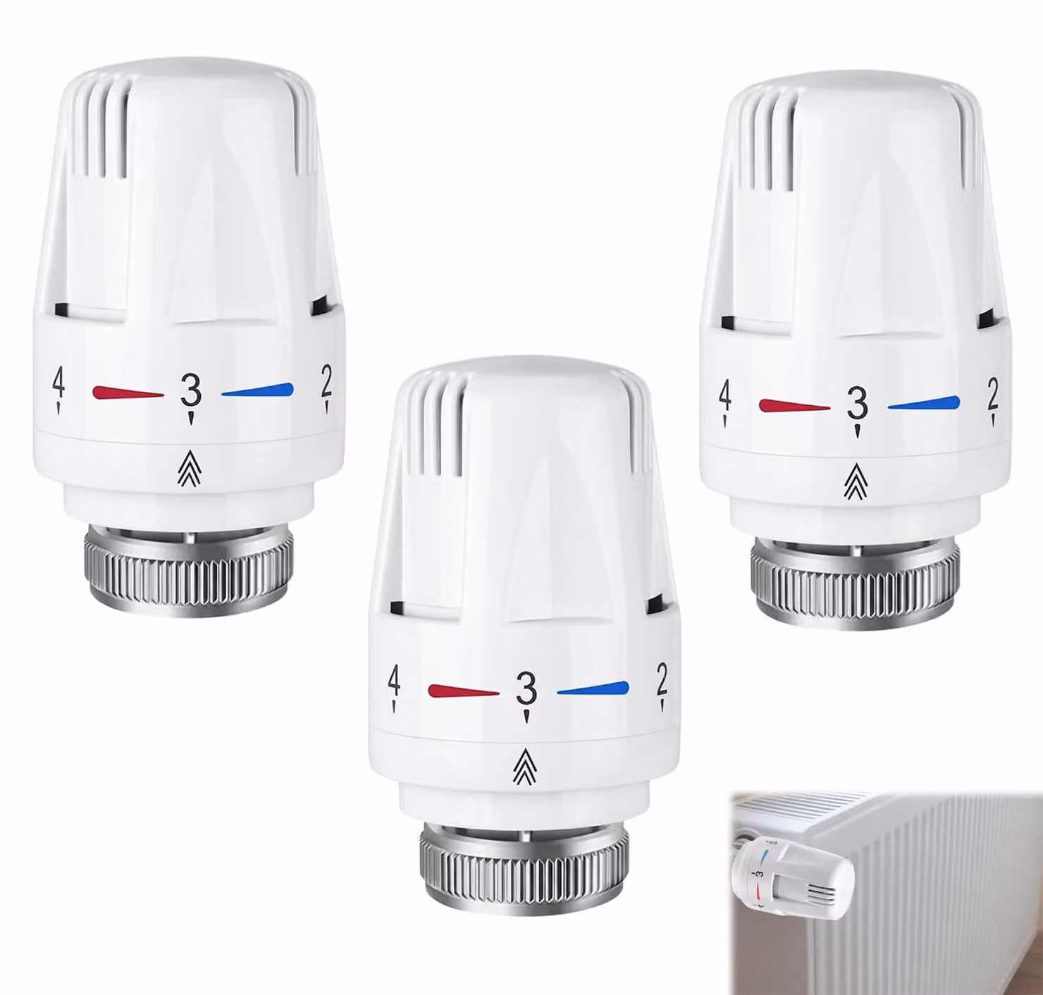4 elementi riscaldanti con termostato, testa del termostato con posizione zero, filettatura M30 x 1,5