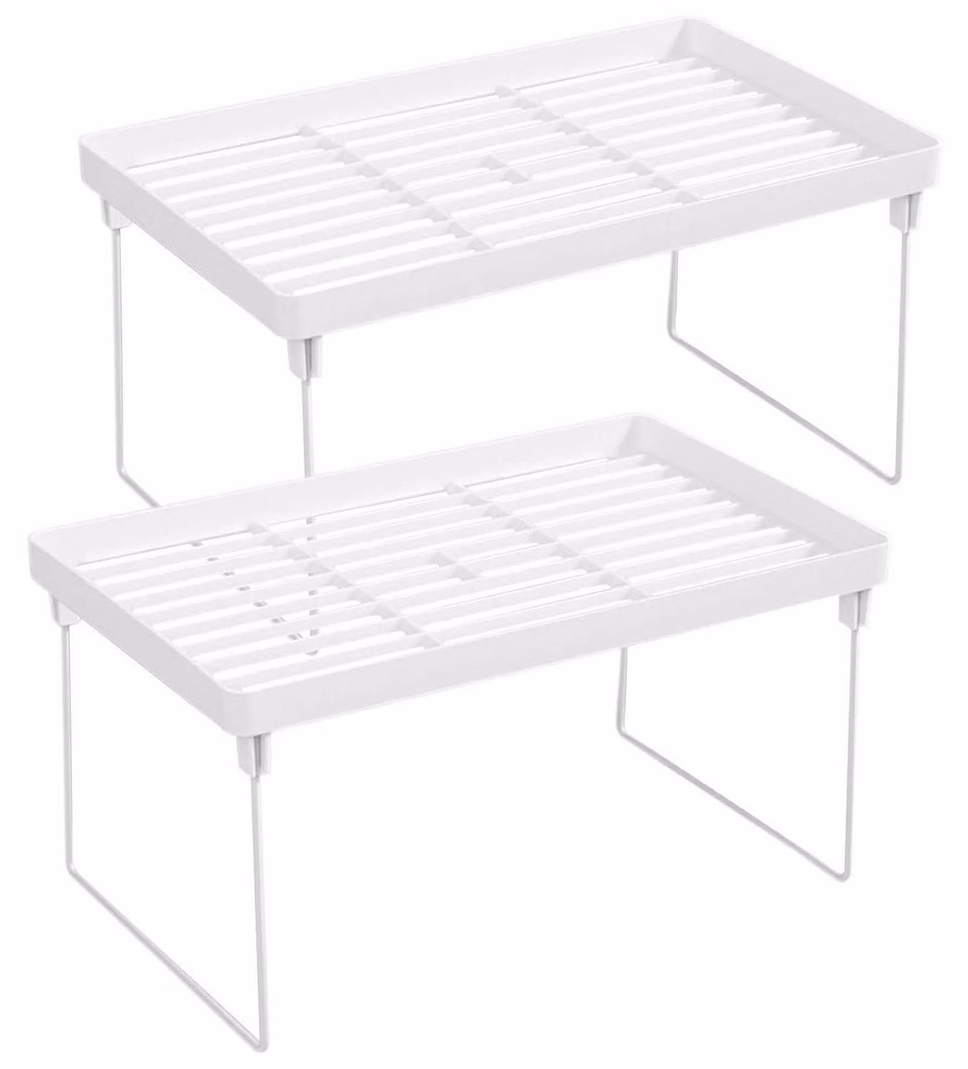 2 ripiani impilabili per armadi, organizer per cucina, scaffale da terra, scaffale in plastica, pieghevole, scaffale per spezie, ufficio, bagno, piano di lavoro, colore bianco