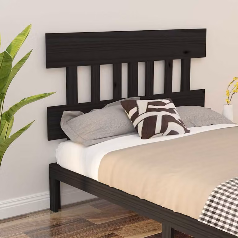 Testiera per letto vidaXL in legno massello di pino, colore nero, L 143,5 cm x P 3 cm x H 81 cm